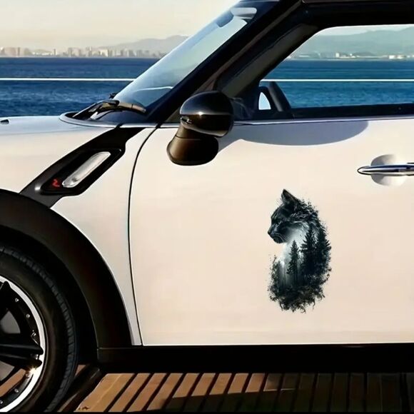 Forest Cat Waterproof Decal Car, Motorcycle, Laptop, Window, Helmet Grayscale - Picture 3 of 8